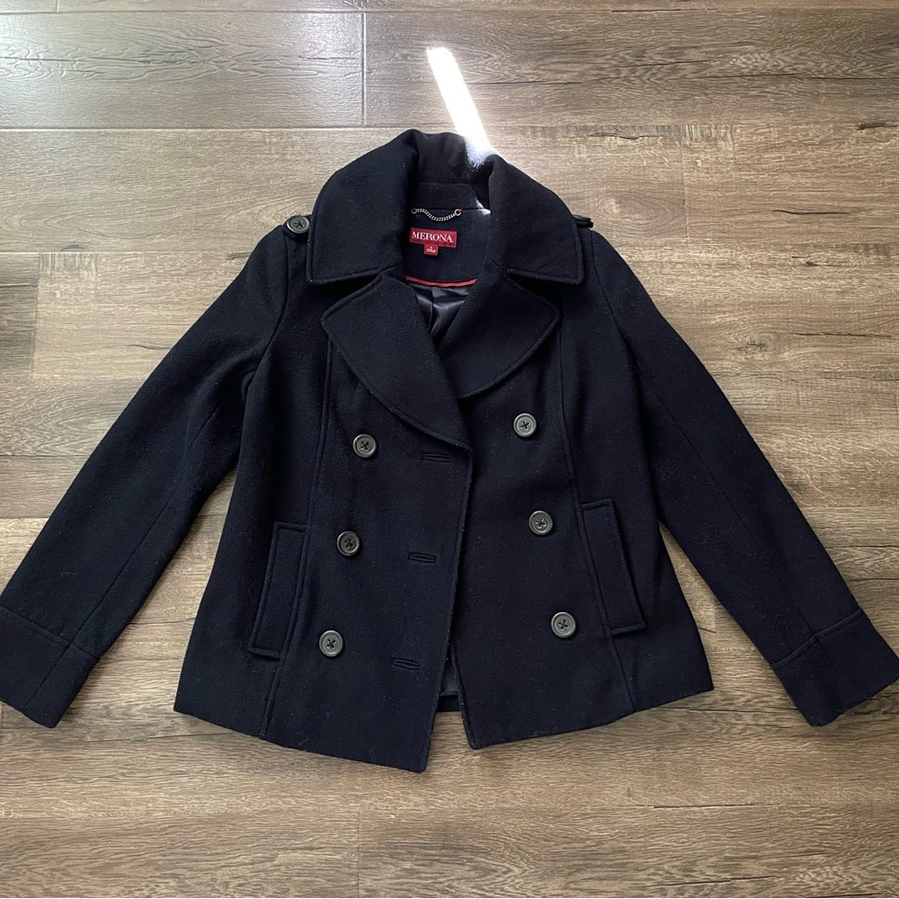Navy Short Peacoat Winter Wool Blend Jacket Coat Trench Small S